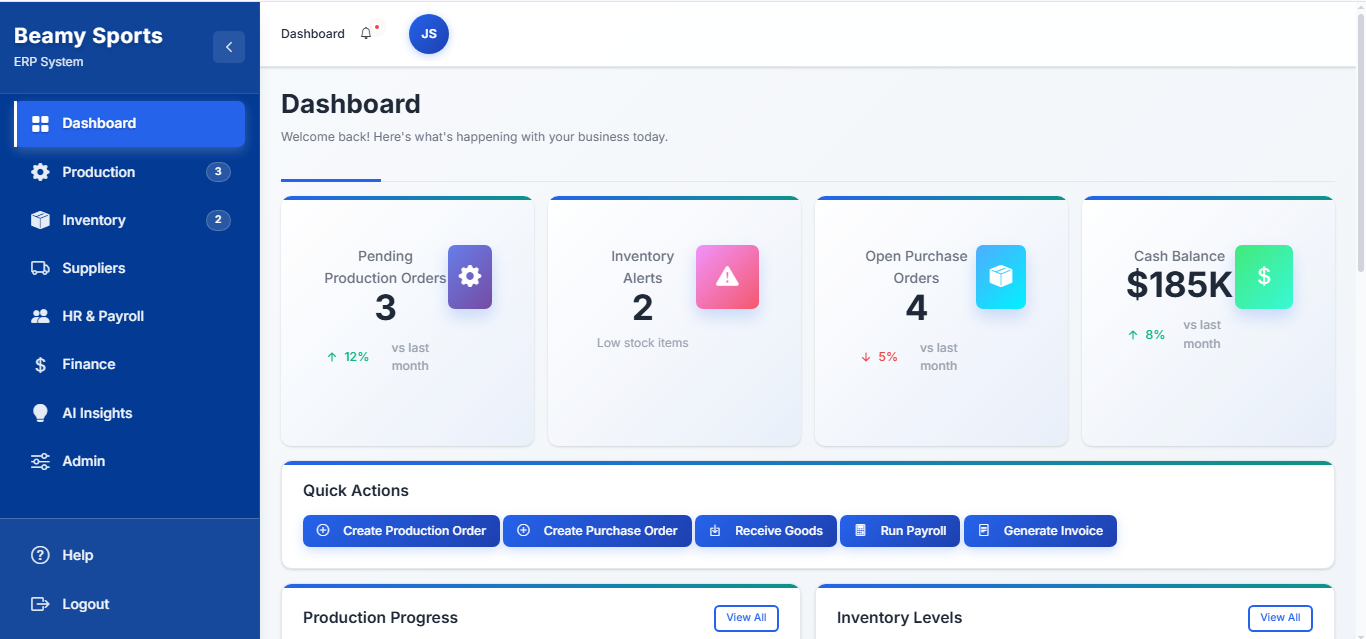 Beamy Sports AI Dashboard Preview